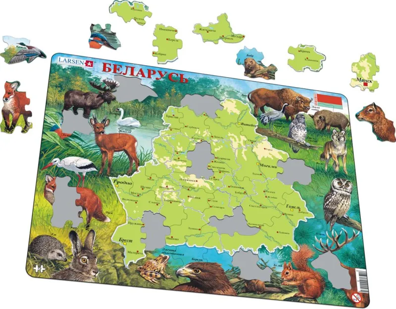 Rahmenpuzzle - Karte und Tierwelt von Belarus (Russisch)