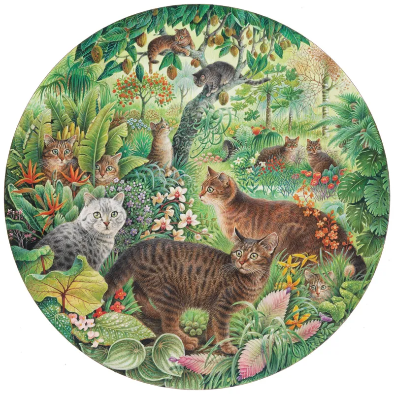 Rundes Puzzle - Tiger Cats in the Jungle