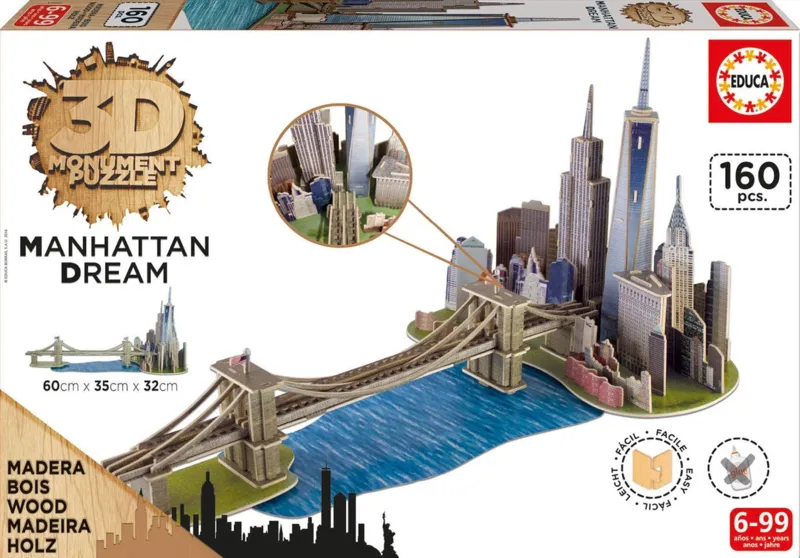 3D Puzzle - 3D Holzpuzzle - Brooklyn Bridge, Manhattan Dream