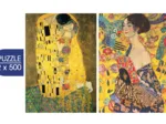2 Puzzles - L'Art de Klimt : Le Baiser, 1907-1908 - Dame à l'éventail, 1917-1918