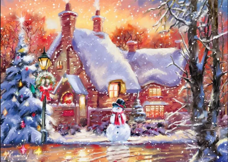 Sparkle & Shine - Snowman Cottage - Glitzer Puzzle