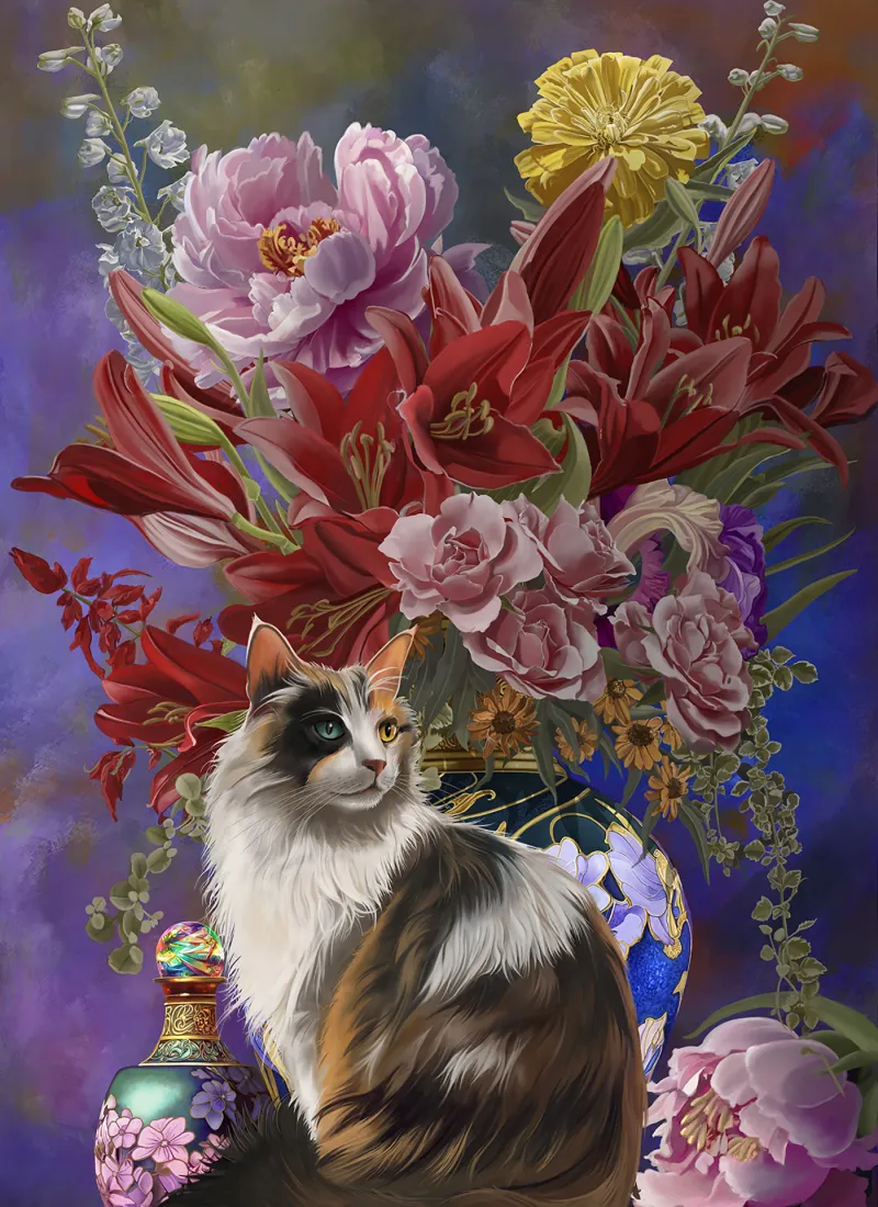 XXL Teile - Cats and Flowers four Chinoiserie