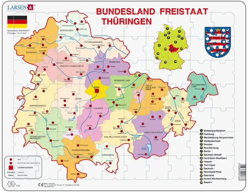 Rahmenpuzzle - Bundesland: Freistaat Thüringen