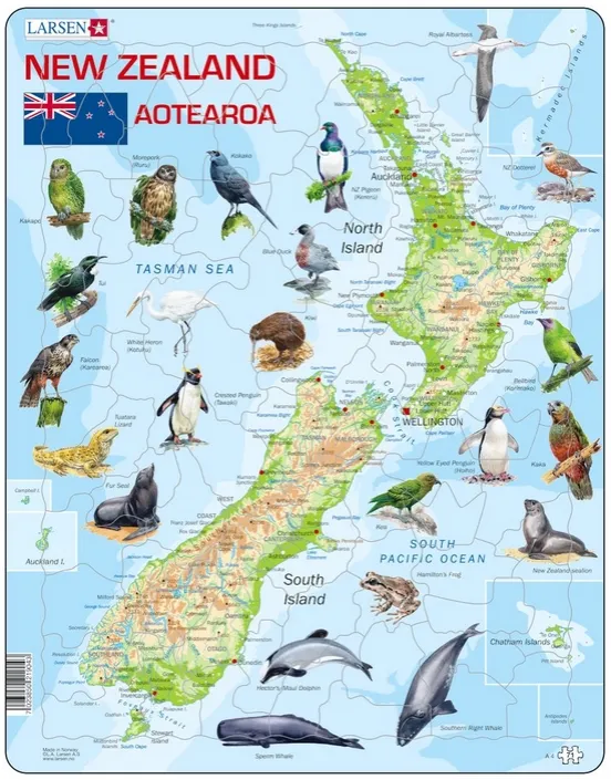 Rahmenpuzzle - New-Zealand Physical With Animals (Text in englischer Sprache)