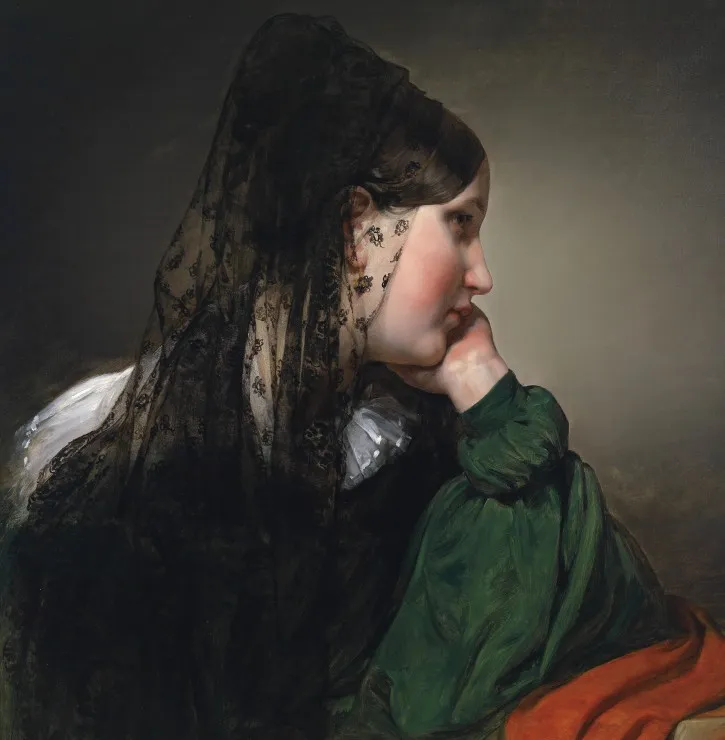 Friedrich von Amerling: Mädchen im Profil mit schwarzer Mantille, 1887