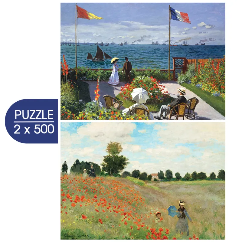 2 Puzzles - Die Kunst Monets: Die Terrasse von Sainte-Adresse, 1867 - Mohnblumenfeld, 1873