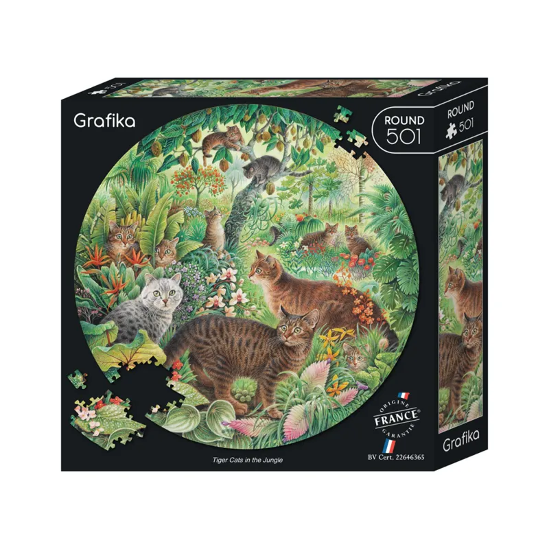 Rundes Puzzle - Tiger Cats in the Jungle