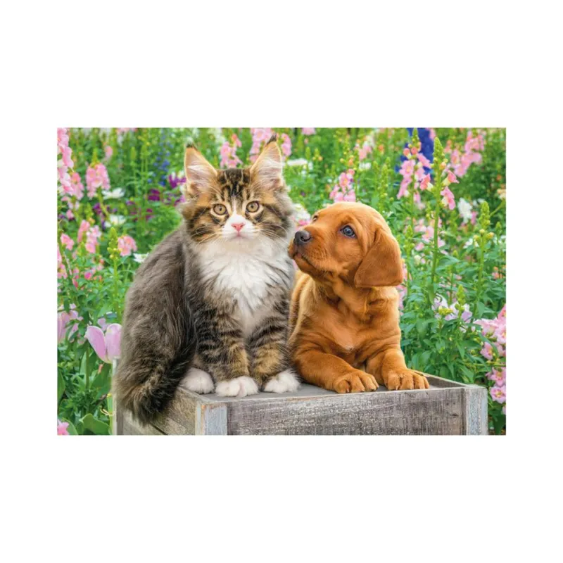 2 Puzzles -  Hund und Katze im Garten