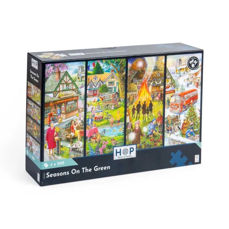 4 Puzzles - Dorfplatz im Wandel der Jahreszeiten