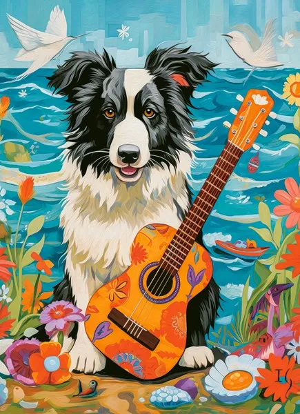Collie, Gitarre und Meer