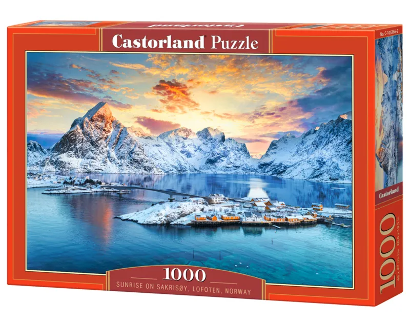 Sonnenaufgang auf Sakrisoy, Lofoten, Norwegen
