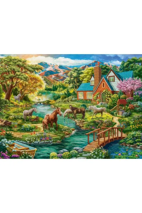 Idyllisches Haus mit Pferden