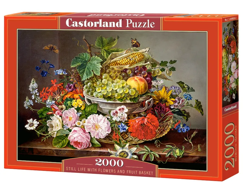 Stilleben mit Blumen und Obstkorb
