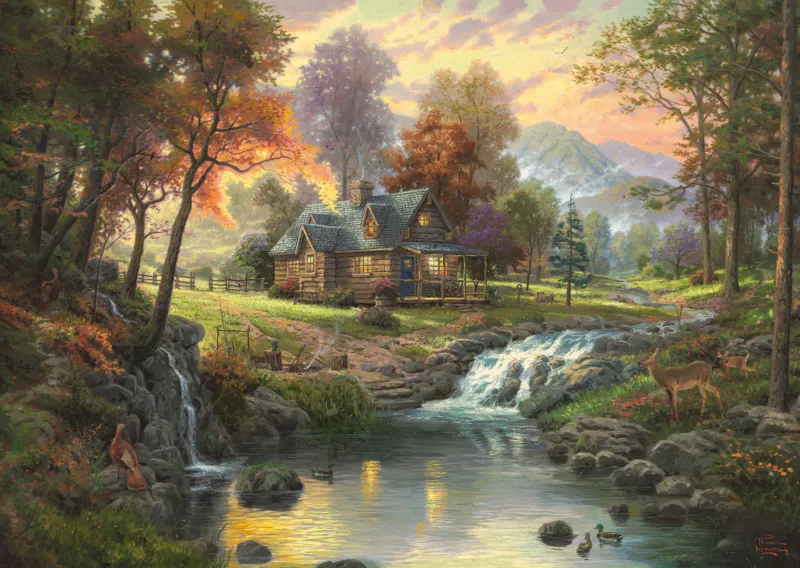 Thomas Kinkade: Holzhaus am Bach