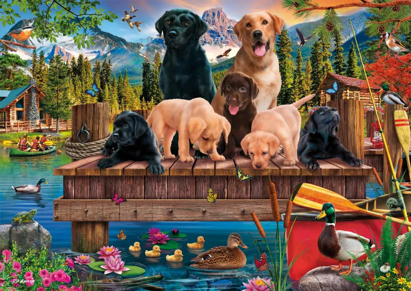 Hundefamilie am See