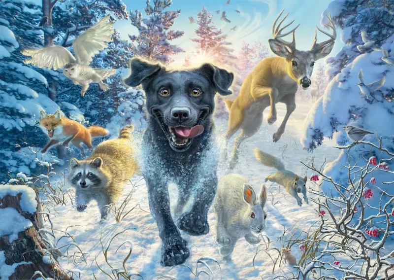Hundeliebe, Schwarzer Labrador Im Schnee