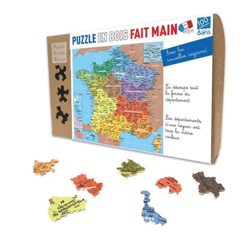 Handgeschnittenes Holzpuzzle - Carte De France Des Départements