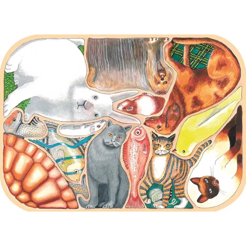 Handgeschnittenes Holzpuzzle - Crazy Pets