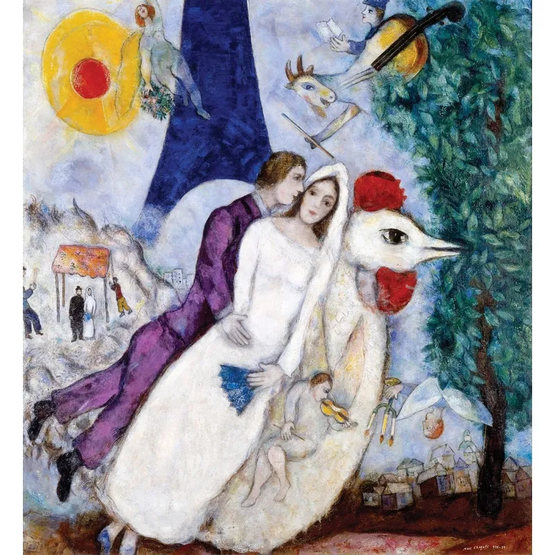 Handgeschnittenes Holzpuzzle - Chagall : The Bridal Pair With The Eiffel Tower