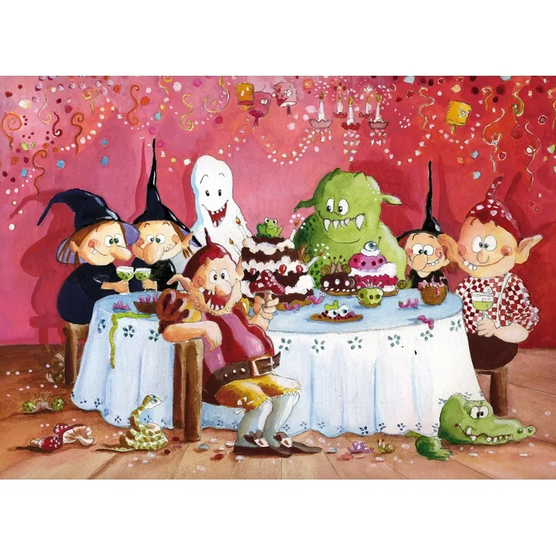 Handgeschnittenes Holzpuzzle - The Witches Party