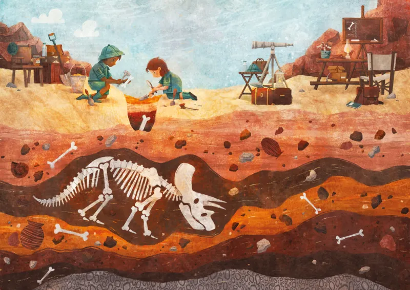 Handgeschnittenes Holzpuzzle - Fouille Des Dinosaures