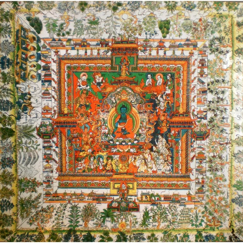 Handgeschnittenes Holzpuzzle - Tibetan Art : Medicine Mandala