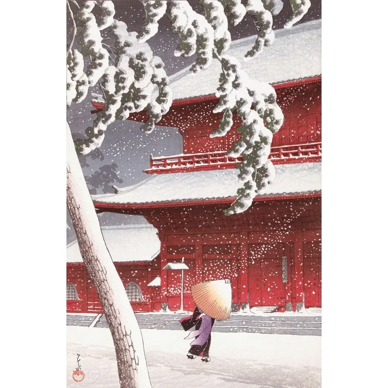 Handgeschnittenes Holzpuzzle - Le Temple De Zojoji, Hasui Kawase