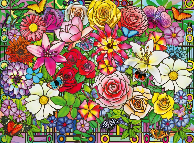 Wellness & Puzzle - Buntglasblumen