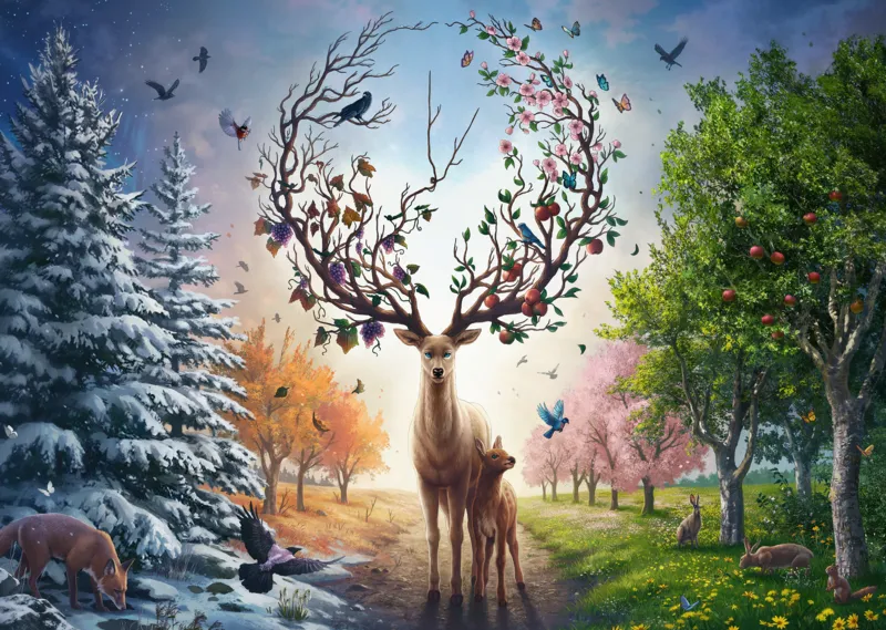 Der Magische Hirsch und die Vier Jahreszeiten