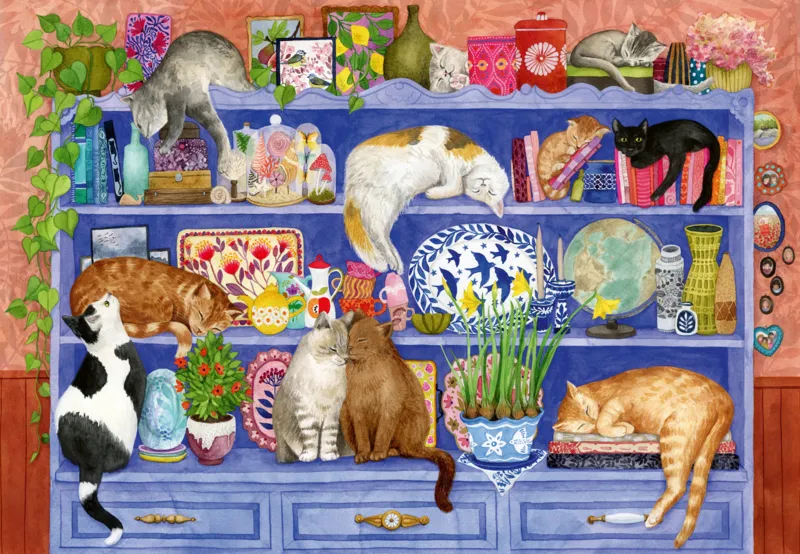 Wellness & Puzzle - Katzen im Regal