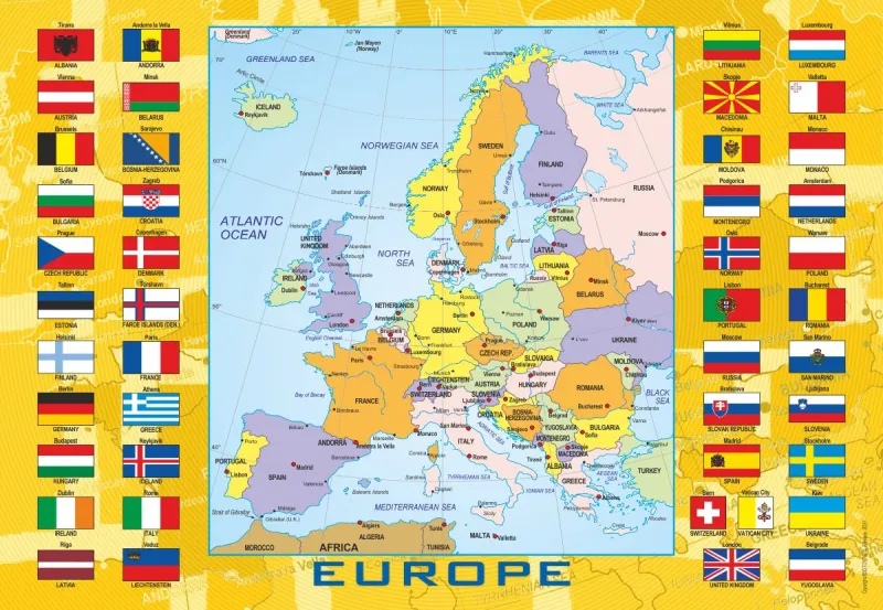 Europakarte mit Flaggen