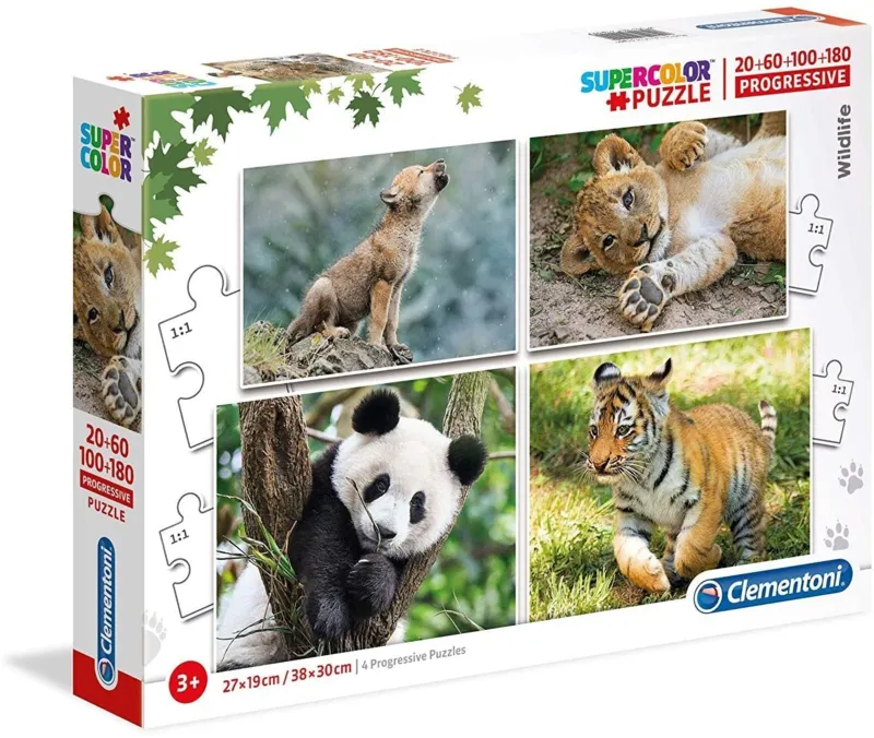 4 Progressive Puzzles - Wild Animals (20,60,100,180 Teile)