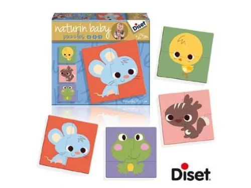 4 Puzzles Natur - Maus, Eichhörnchen, Küken und Frosch