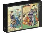 Utagawa Kunichika – Prinz Genji zu Besuch in einer Residenz mit Blick auf den Berg Fuji