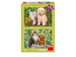 2 Puzzles -  Hund und Katze im Garten