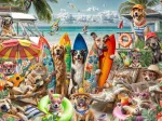 Hunde und Katzen am Strand