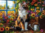 Meditation mit Katze und Blumen