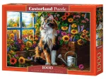 Meditation mit Katze und Blumen