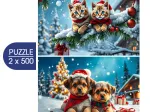 2 Puzzles - Weihnachtskätzchen und -welpen