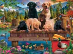 Hundefamilie am See