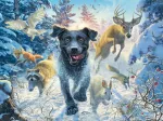 Hundeliebe, Schwarzer Labrador Im Schnee