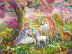 Einhornfamilie im Blütenwald