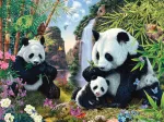 Pandafamilie am Wasserfall